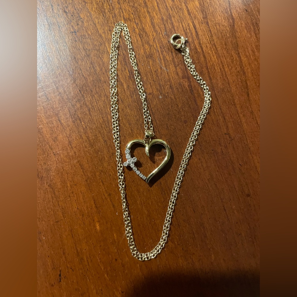 Gold Plated Heart Cross Dainty Pendant Necklace